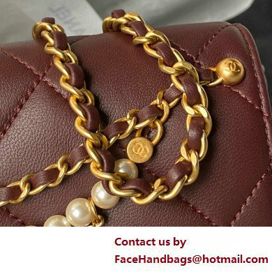 CHANEL Shiny Lambskin, Imitation Pearls  &  Gold-Tone Metal Mini Flap Bag AS4986 burgundy 2025